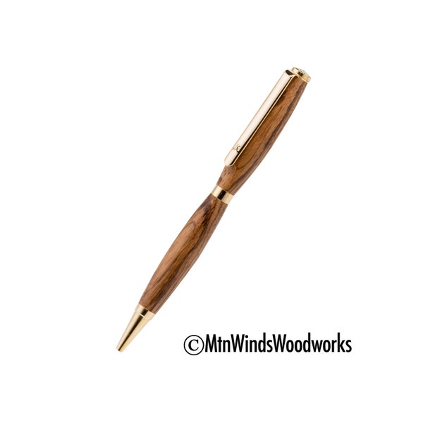 ZEBRA WOOD PEN - zebrawood pen - handmade pen - wooden pen - woodturned pen - twist pen - slimline pen -  gold pen - zebrawood - desk pen