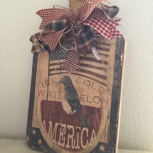 Cutting Board: Americana Handmade Vintage Look Crow Flag Wood Cutting Board