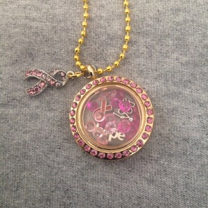 Floating Pink Ribbon Memory Locket, Pink Ribbon Memory Locket, Cancer Survivor Rememberance Magnetic Memory, Locket, Close Out!
