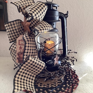Black Tin Lantern Centerpiece, Black Pip Berries Vintage Style Lantern, Rustic Votive Ranch Lantern, Rustic Colonial Western