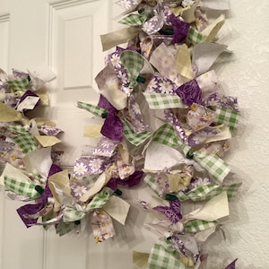 10’ Rag Garland, 50 Lights Easter/Spring/Purple Daisy Rag Garland, 10’ Purple/Green Rag Garland, Purple Yellow Garland