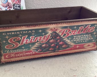 Wood Crate Box: Shiny Brite Storage Box, Christmas Faux Retro Crate Decor