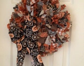 FREE SHIP 14 Vintage Look Halloween Rag Wreath, Rustic Vintage Rag Wreath, Fall Halloween Antique Look Rag Wreath