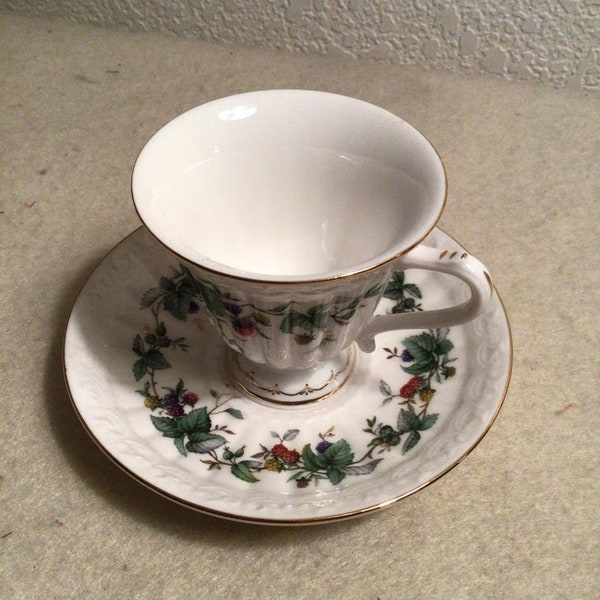 Close Out! White/Green Berries China Demitasse Teacup, Berries Teacup, Floral Berries Demitasse teacup saucerGrandmother/Mother Gift