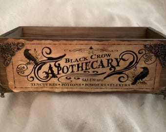 Wood Crate Box: Black Crow Halloween Apothecary Decor Box