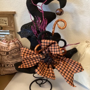 Witch Hat On Spring, Halloween Decor, Halloween Witch Hat, Halloween Tabletop Decor, Witch Curly Hat, Scary Witch Hat