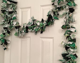 St. Patrick&#39;s Day 10’ Rag Garland, St. Patricks Decor, Spring Lighted 10’ Garland, Holiday Green Garland, Closeout!