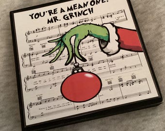 Tier Tray Sign: Grinchy Retro Tier Tray Sign, Christmas Grinchy Song Tier Tray Sign