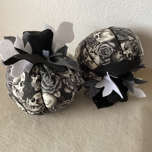 Fabric Halloween Skulls And Roses Fabric  Pumpkin, Dark Academia Black White  Halloween Pumpkin, Fantasy Halloween Pumpkin, Moving Sale!