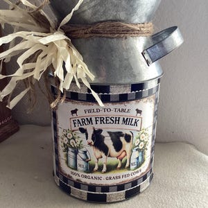 Tin Milk Can, Farm Fresh Milk Can, Black White Buffalo Check Tin Milk Can