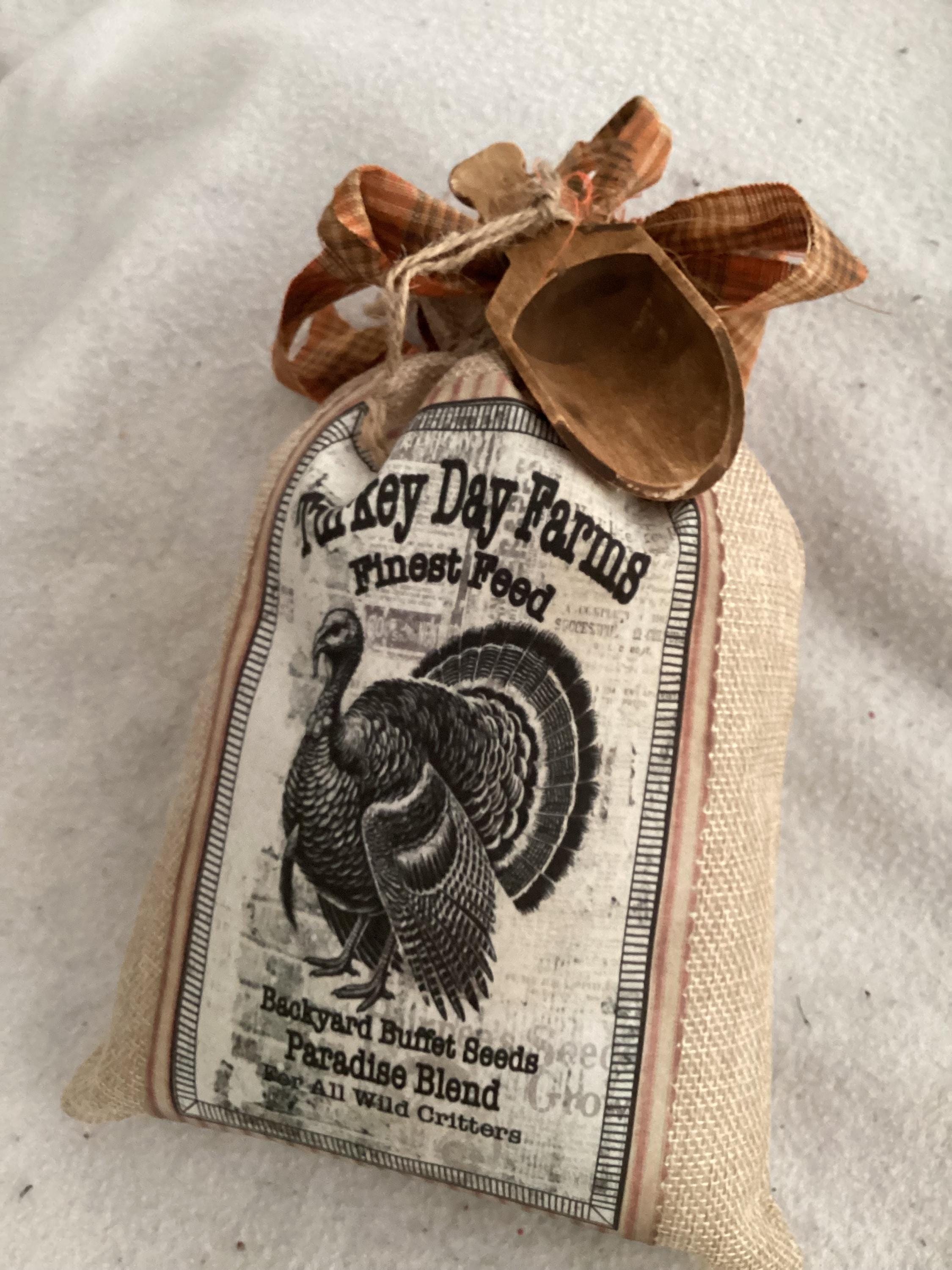 Turkey Feed Handmade Burlap Pantry Bag, Turkey Day Farms Turkey Feed, Rustic Country Farmhouse, Prim Fall Country