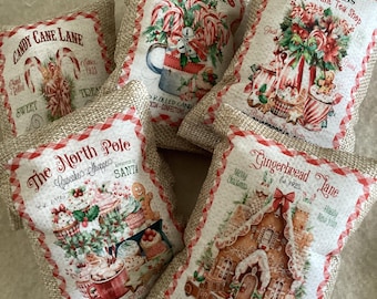 Burlap Bowl Fillers: Set of 5 Gingerbread Christmas Tiered Tray/ Bowl Decor