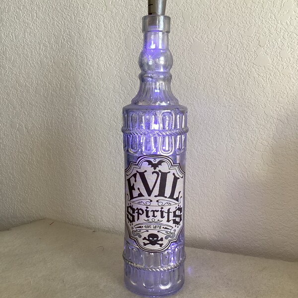 Halloween Faux Mercury Glass Bottle, Evil Spirits Halloween Bottle, Light-Up Halloween Bottle, Skeleton Bottle