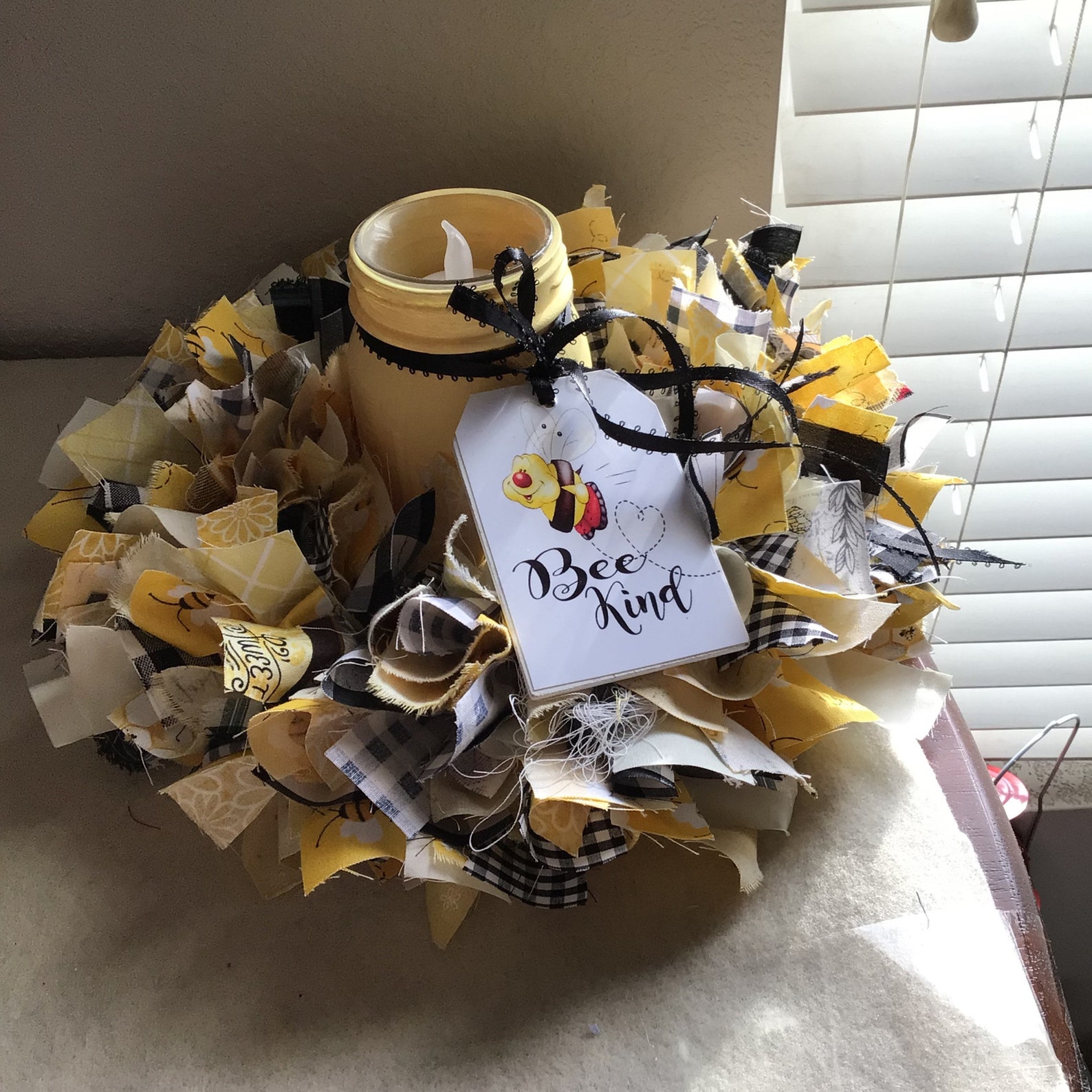 12 Calico Heart Rag Wreath Votive Home is Where Heart is | Etsy