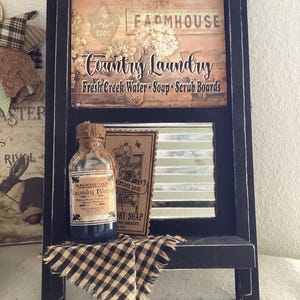Black Antiqued Washboard With Shelf,  Handmade Farmhouse Washboard, Medium Country Washroom Washboard, Shabby Washboard