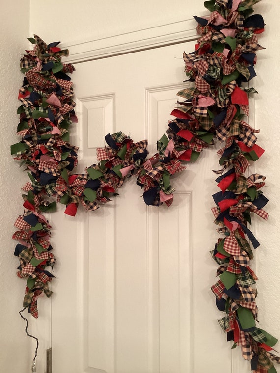 11' Primitive Rag Garland, Rustic Lighted Homespun Rag