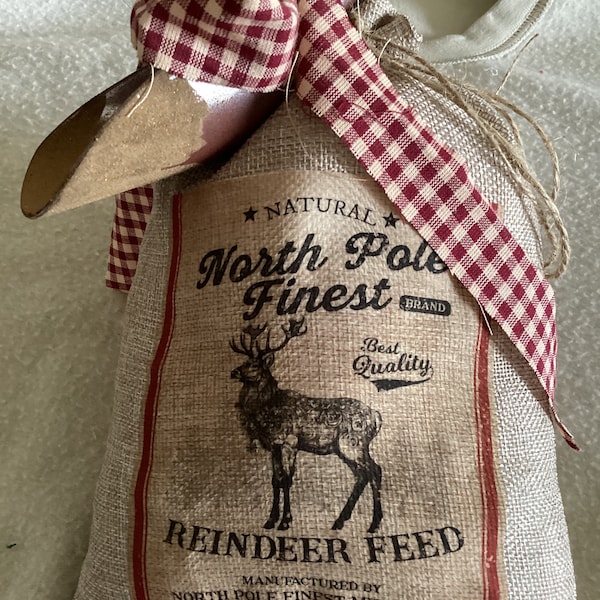 Reindeer Feed Burlap Pantry Bag, Christmas Pantry Bag, Rustic Holiday Farmhouse Decor … Free Ship!