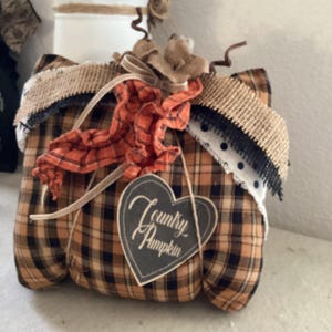 Handmade Pumpkin: Farmhouse Black Brown Plaid Fabric, Moving Sale!