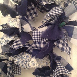 6’ Rag Garland, Navy Blue White Garland, No Lights Country Western Garland