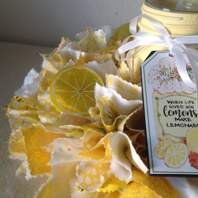 12summer Lemon Yellow Rag Wreath Make Lemonade Wreath Etsy