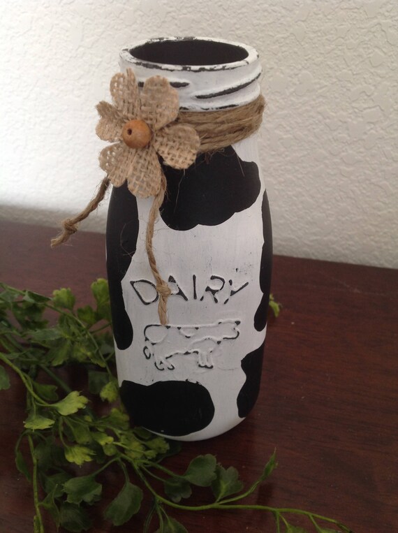 Cow Bottle Painted Milk Bottle Black White Milk Bottle Cow ...