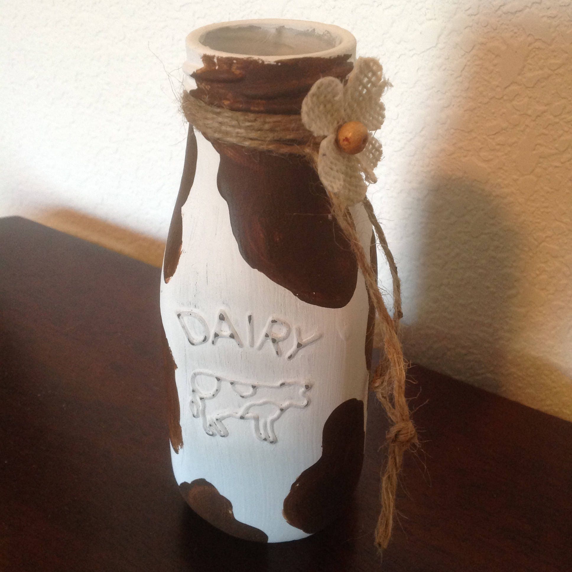 Milk Bottle How Now Brown Cow Painted Milk Bottles Brown Etsy