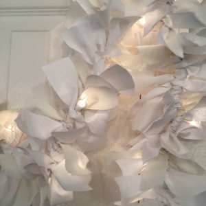 10’ Rag Garland, All Whites 10’ Rag Fabrics Garland, Shabby Chic 50 Lights Rag Fabric Garland, All Whites Spring Lighted Wedding Garden