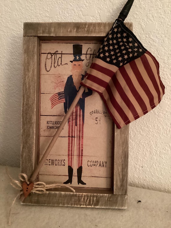 Americana Sign: Folk Art Uncle Sam Flag Sign, Patriotic  Independance Day Sign, Fireworks Sign