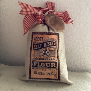Burlap Pantry Bag: Faux Gingerbread Flour Bag, Country Farmhouse Christmas