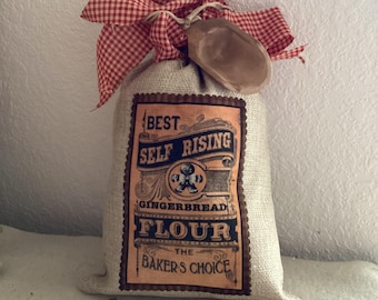 Sac à provisions en toile de jute : Sac à farine imitation pain d'épice, Noël champêtre