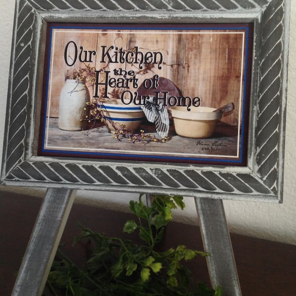 Our Kitchen Is The Heart of Our Home,  Easel Signs, Country Prim, Kitchen Prim, Kitchen Sign, Country Easel Sign, Old Bowls
