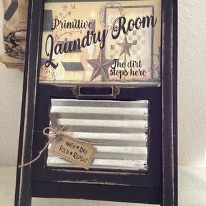 Black / Brown Antiqued Handmade Primitive Washboard, Medium Country Washroom Washboard, Shabby Washboard, Dirt Stops Here Washboard