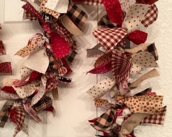 11’ Lighted Garland,  Homey Homespun Rag Country Garland, 50 Lights BBQ Homespun 11’ Rag Fabric Garland, Rustic Rag Garland