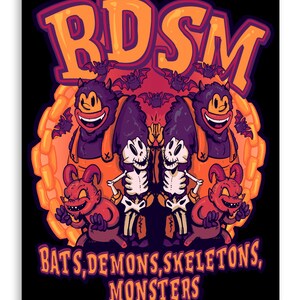 Bats Demons Skeletons Monsters Print Poster Home Decor Wall Art Digital