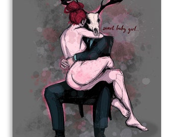Deer Daddy, série 3 : adorable petite fille, affiche imprimée artistique, décoration d&#39;intérieur, art mural numérique