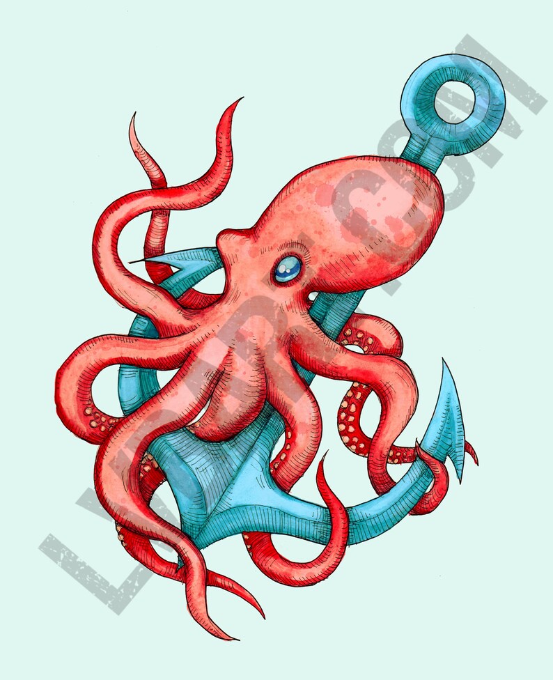 Octopus &amp; Anchor Fine Art Print Poster - Etsy