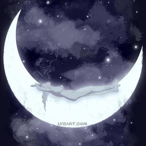 The Girl Who Loved The Moon Fine Art Print Poster Home Decor Wall Art Digital