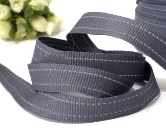 1/2" 13mm width - 5 yds -20 yds Middle Gray with Light Gray Reflective Stitched Grosgrain Ribbon Polyester Binding Tape Wrap Cloth Sew GR18