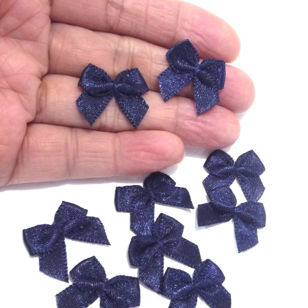 2cm width (approx) -  50-130 pcs Handmade Dark Blue (almost Black) Satin Bow Knot Appliques Craft) best for decoration, Need Sew on  C95
