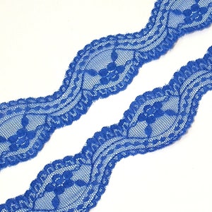 1-1/2" / 3.8cm width -   5 yd -10 yds  Un Stretch Royal Blue Flower Scalloped Lace Trim Craft Need Sew On L494