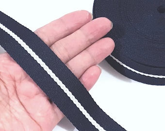 1 inch / 2.5cm wide  5-20yds Dark Navy Blue (almost Black) with White Stripe Twill Tape Wrapping Binding Tape Weave Tape Clothing Sewing TR3