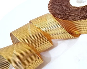 1 inch / 25 mm wide - 32 yards / 29 mt - 1 roll  Gold Metallic Ribbon Trim Crafts Supply Wedding Party Decoration Wrapping MR7