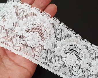 2-3/8 inch/ 6 cm wide- 3yds - 10yds Off white /Semi White Flower Floral Elastic Stretch Lace Crafts Supply for Evening Gown Need sew on L793
