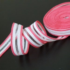 3/8 inch / 10mm width - 5 yds - 10 yds Pink and White and limpid Elastic Band Need Sew On L453