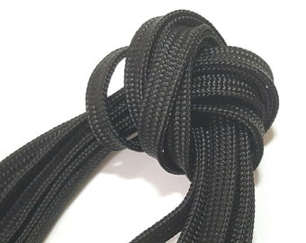 1/4 inch / 7mm wide -5-100 yds Black Polyester Tape Braided Flat Tube Tape Without Center String Hollow CC42
