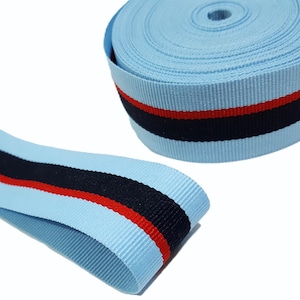 1-3/16 tum / 3 cm bredd - 3 yards - 20 yards - Blå ton - Blå / Röda / Svarta ränder Grosgrainband Omslagsband Bindband Syhandtag GR11
