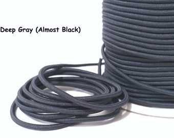 Ca. 3mm Durchmesser - 5 Meter - 20 Meter Anthrazit / Tiefgrau (fast Schwarz) Kordelzug Runde elastische Schnur elastisches Seil Nähen ET7