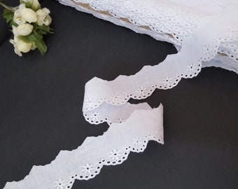 1-1/4 inch/ 3cm wide-4yds- 10 yds  White Scalloped Embroideries Mesh Flower Cotton Trim Cotton Lace Blouse Edge Trim Need Sew On L557