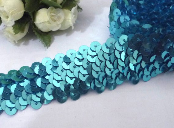 1 po/2,5 cm de largeur - - largeur 9 yds Turquoise Bleu Stretch rond Sequin élastique SQ9 05fa7b 1 po/2,5 cm de largeur - - largeur 9 yds Turquoise Bleu Stretch rond Sequin élastique SQ9 05fa7b
