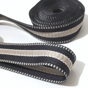 3/4 inch / 20mm width - 5 yds - 10 yds Dark Blue (Near Black) with Khaki Stripe Grosgrain Ribbon Binding Tape Clothing Sewing GR47